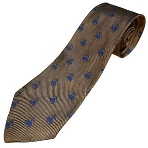 Brooks Brothers Makers XL Silk Tie Gold-Brown Blue 64" Long 3.75" Wide